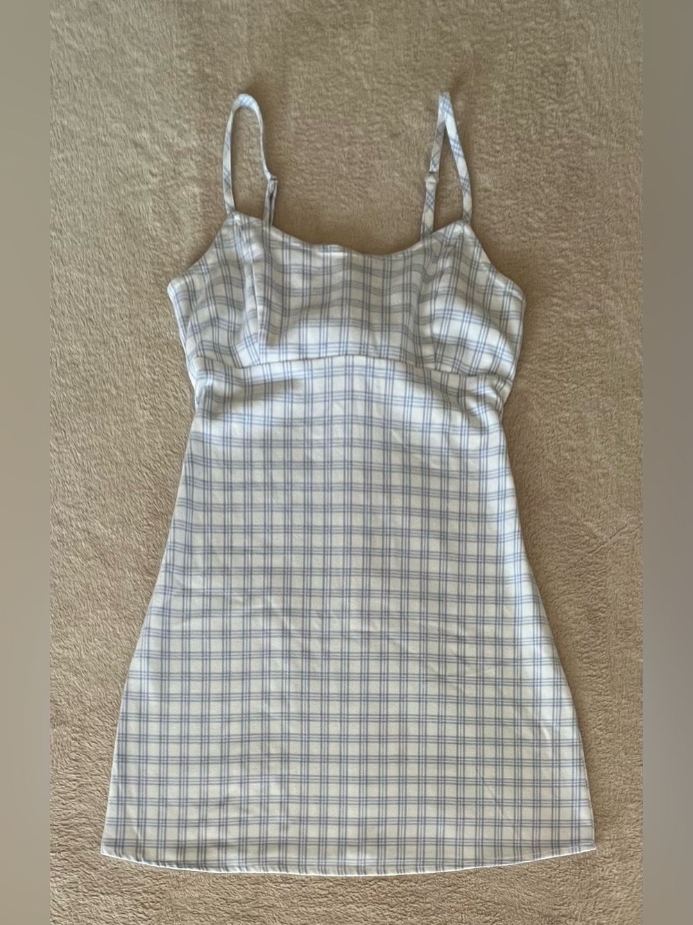 Brandy Melville/John Galt White and Light Blue Plaid Mini Dress